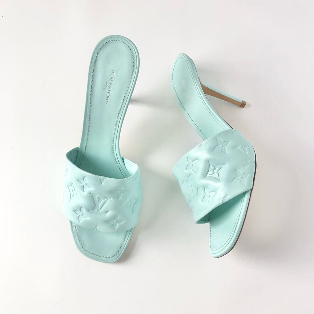 NIB Louis Vuitton Revival Monogram Emboss Leather Heeled Mules Sandals 41